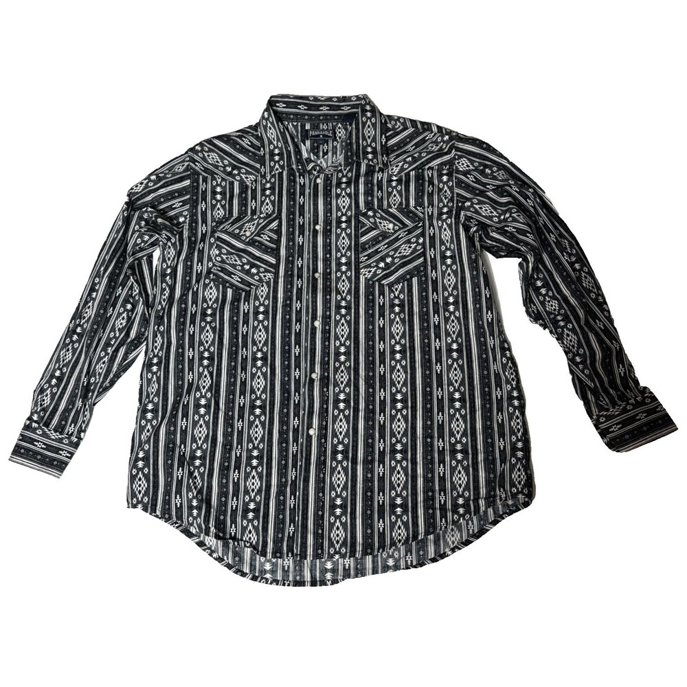 Panhandle Shirt Mens XLarge Black And White Aztec Western Pearl Snap Long Sleeve